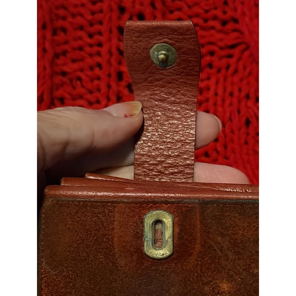 Vintage Princess Gardner Studded Pebbled Leather Bifold Wallet Brown Suede Trim